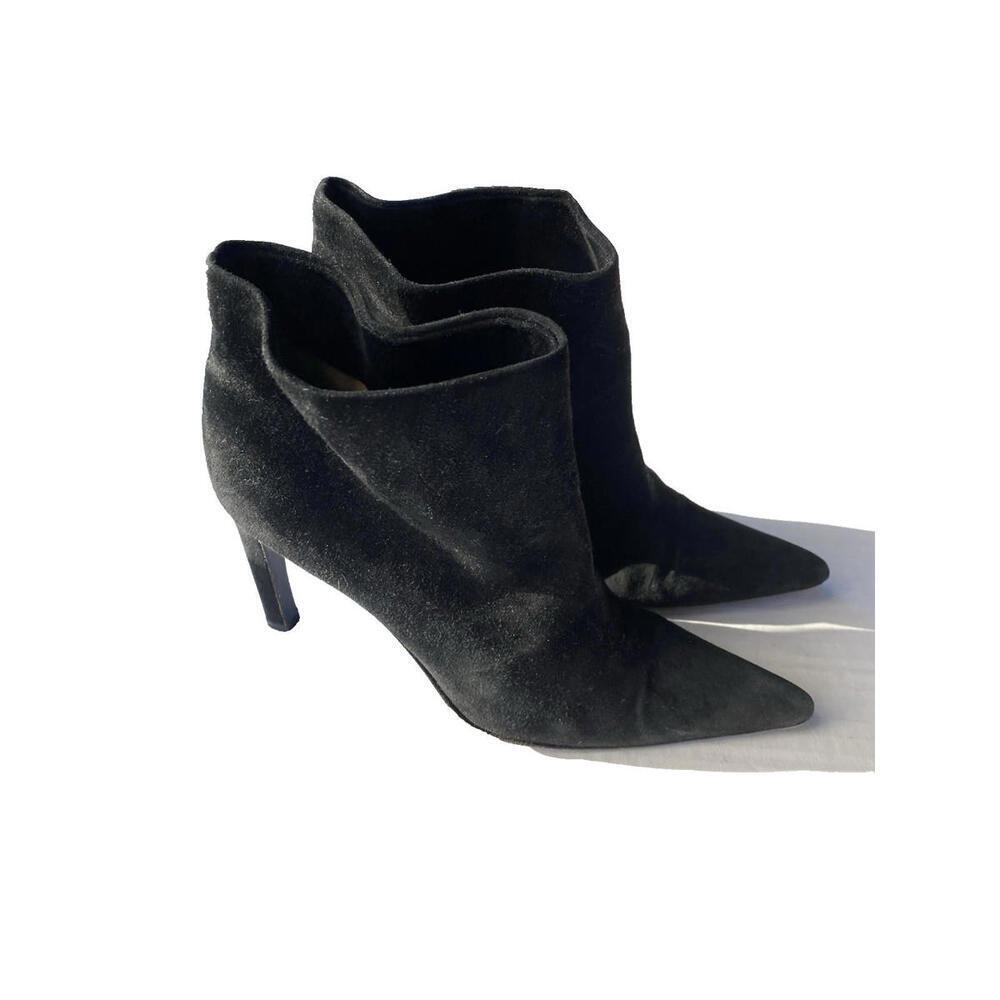 Gucci Black Suede Pointed Toe Bootie Heels 7.5/37.5 Pull On - Picture 3 of 9